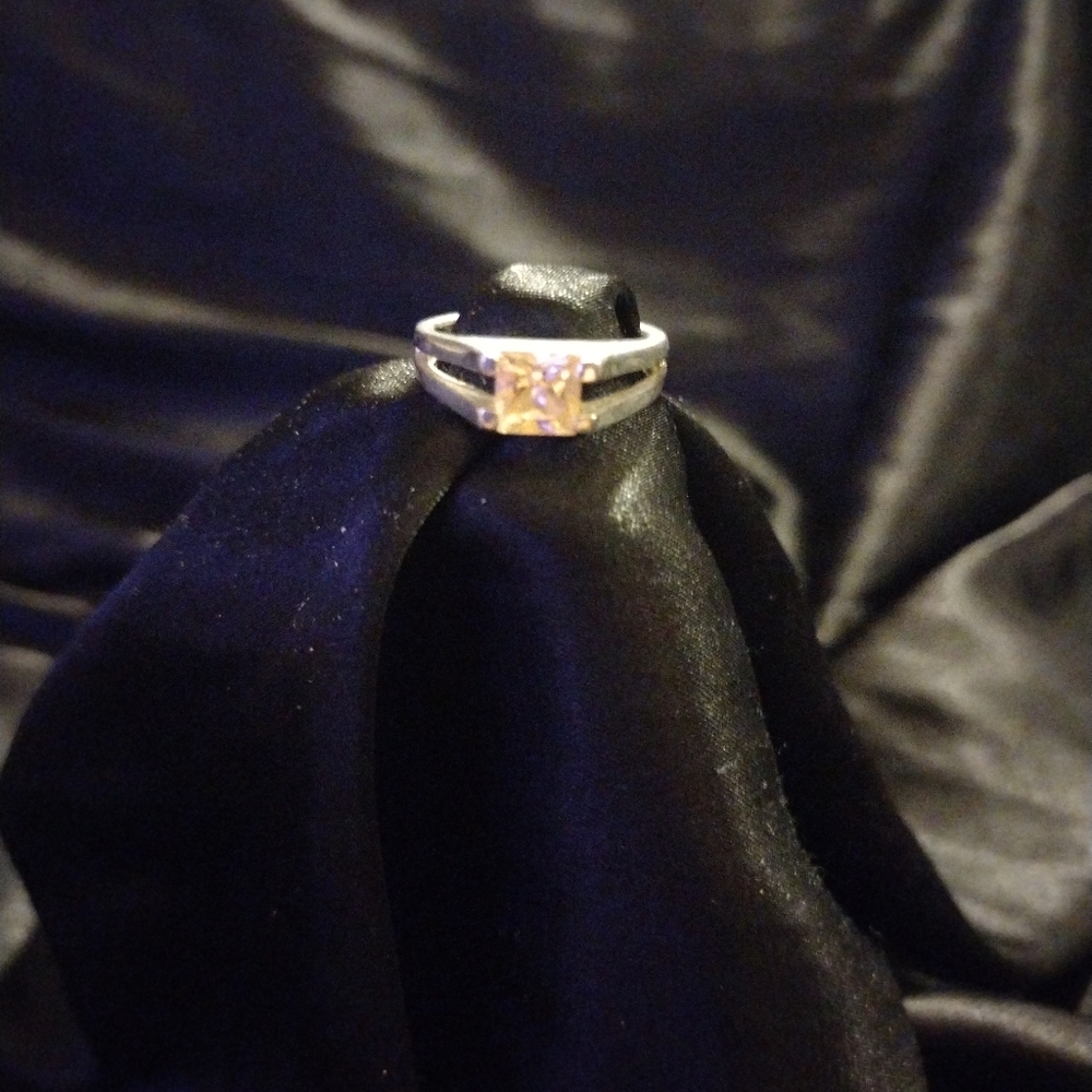 Pink ice silver birthstone ring